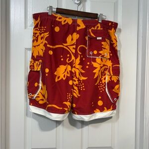 Mossimo Supply Co Red and Orange Board Shorts Tropical Swimwear